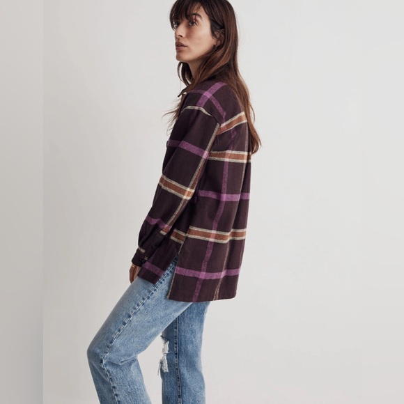 Madewell Rigby Flannel Shirt Jacket Plaid Brown Purple Grunge 90s Size XSMALL - Picture 4 of 11